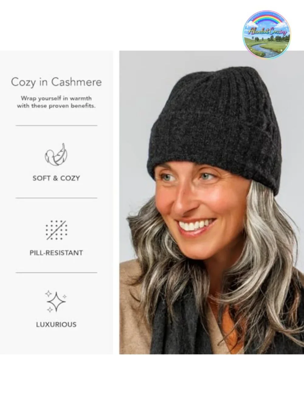 100% Pure Cashmere Cable Knit Hat, Super Soft Cuffed Beanie